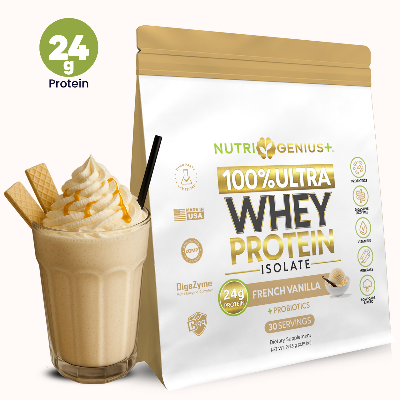 Aislado de proteína de suero Nutri Genius Plus® - 30 porciones